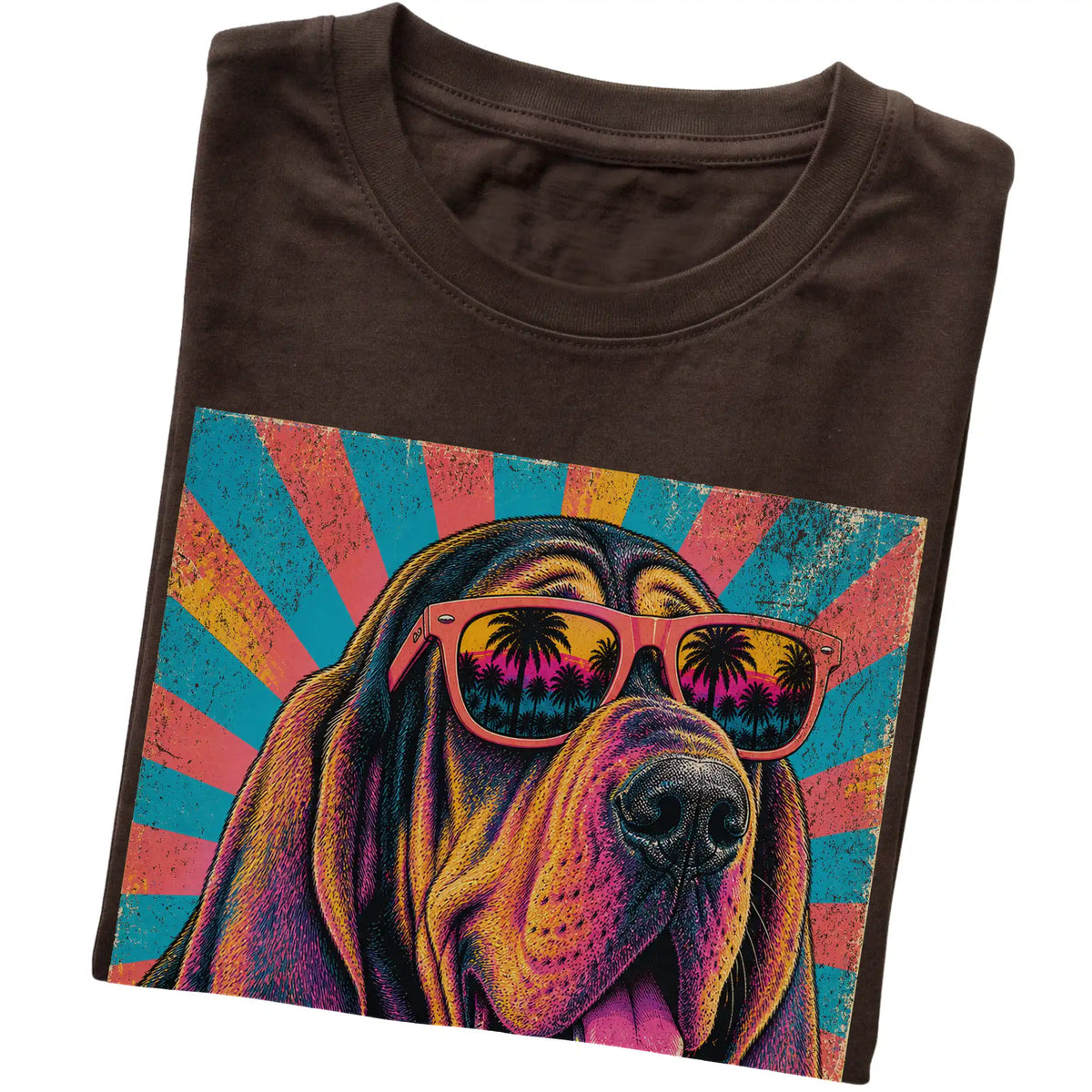 Folded Dark Chocolate softstyle T-shirt with a Retro Bloodhound Mama design