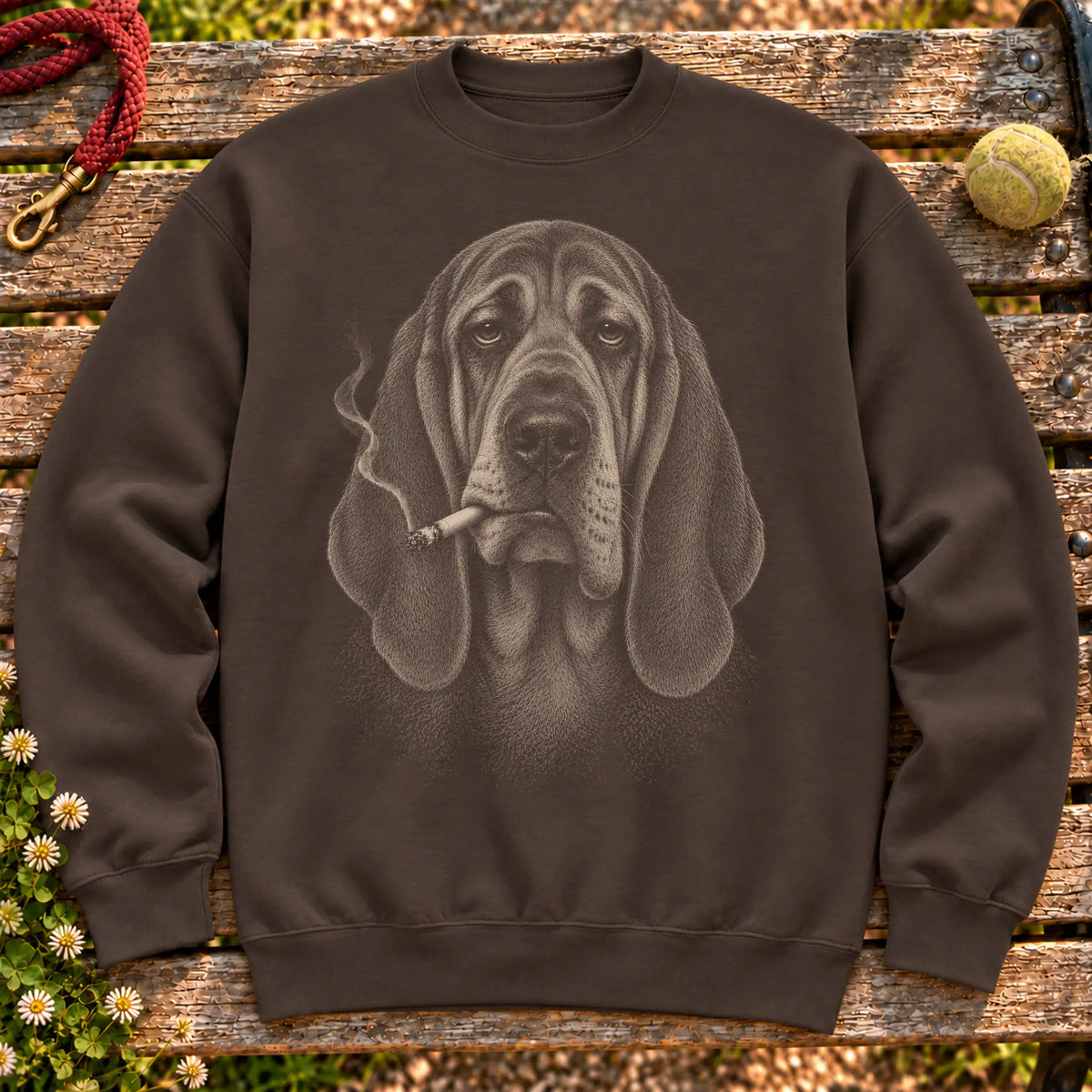 Bloodhound smoking design on a Dark Chocolate sweatshirt