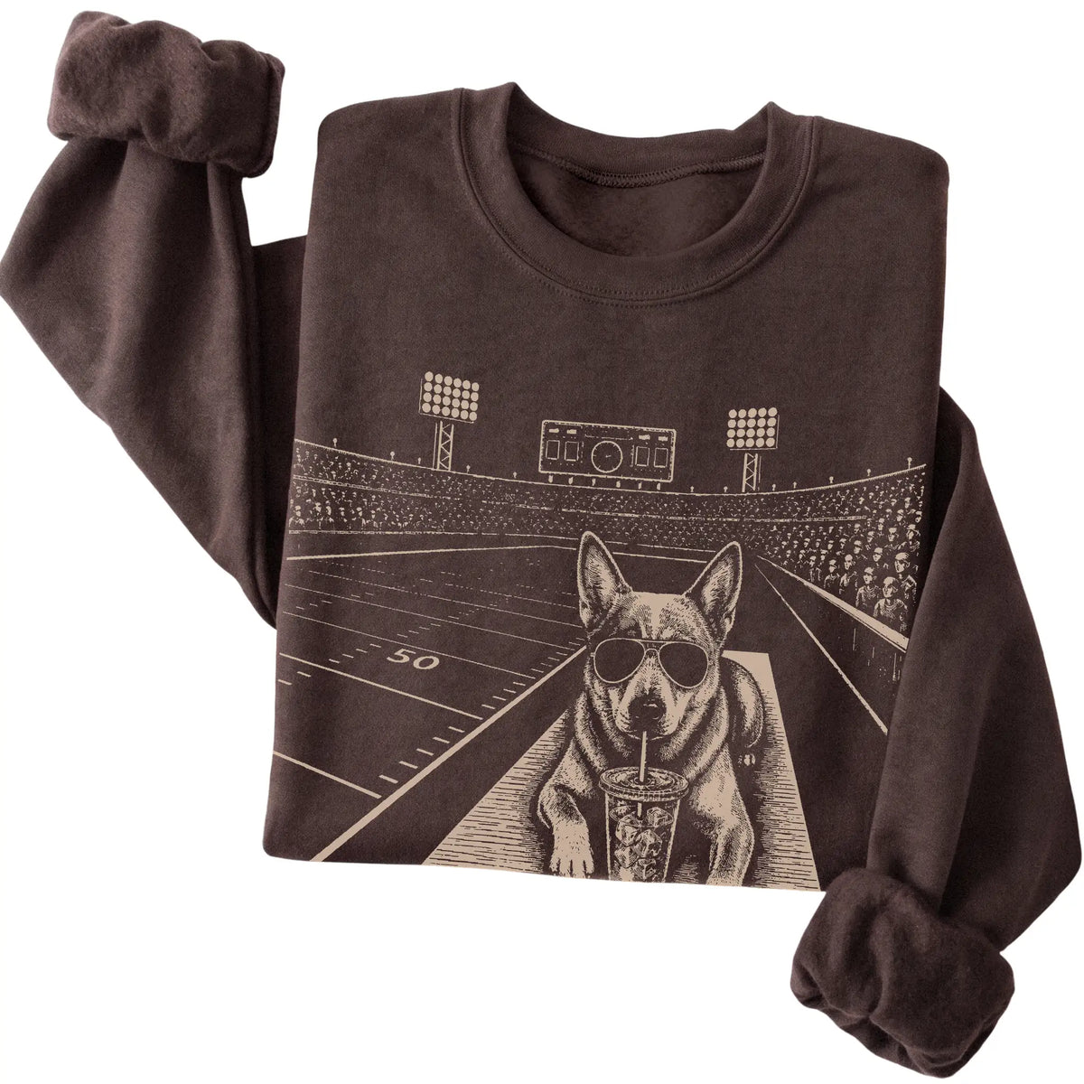 Dark Chocolate Blue Heeler Football Tailgate sweatshirt, folded