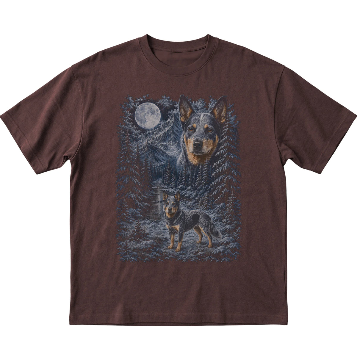 Blue Heeler Forest Moon T-Shirt in Dark Chocolate