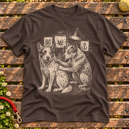Blue Heeler Tattoo on a Dark Chocolate T-shirt, shown flat