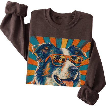 Folded Dark Chocolate crewneck sweatshirt with a Retro Border Collie Dad design