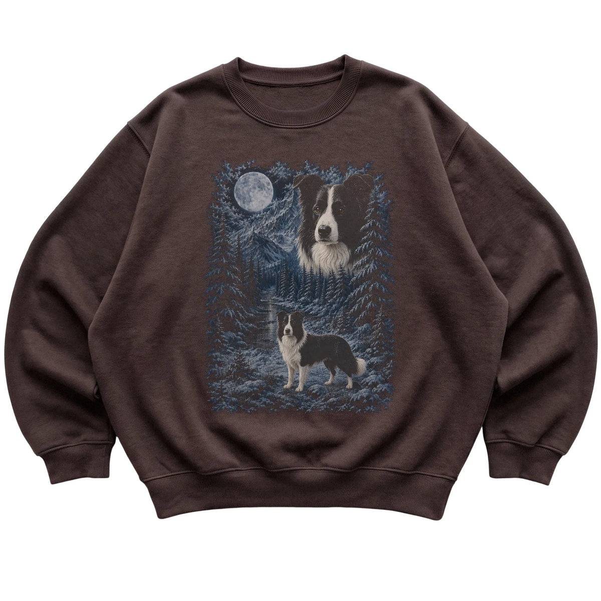Border Collie Forest Moon Sweatshirt in Dark Chocolate