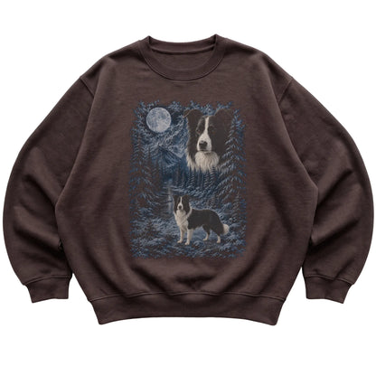 Border Collie Forest Moon Sweatshirt in Dark Chocolate