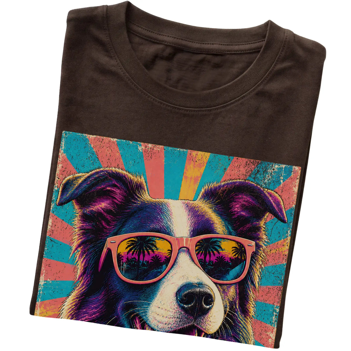 Folded Dark Chocolate softstyle T-shirt with a Retro Border Collie Mama design