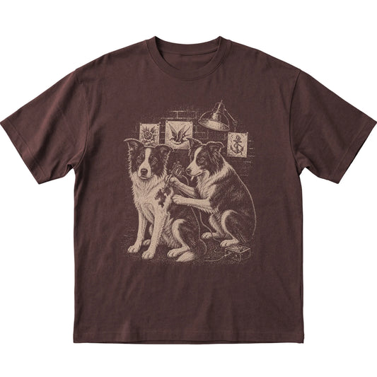 Dark Chocolate Border Collie Dog Tattoo Artist shirt laid flat