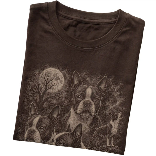 Boston Terrier 90s Moon T-Shirt in Dark Chocolate — folded detail