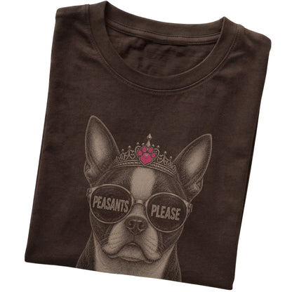 Dark Chocolate Boston Terrier Peasants Please T-Shirt folded detail
