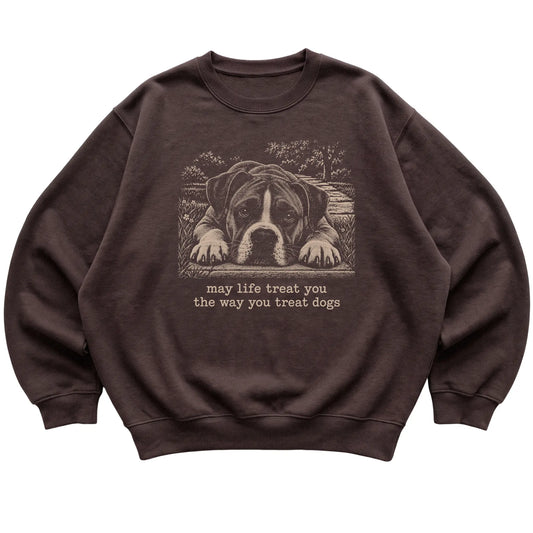 Boxer Karma crewneck sweatshirt in Dark Chocolate — Flat Lay