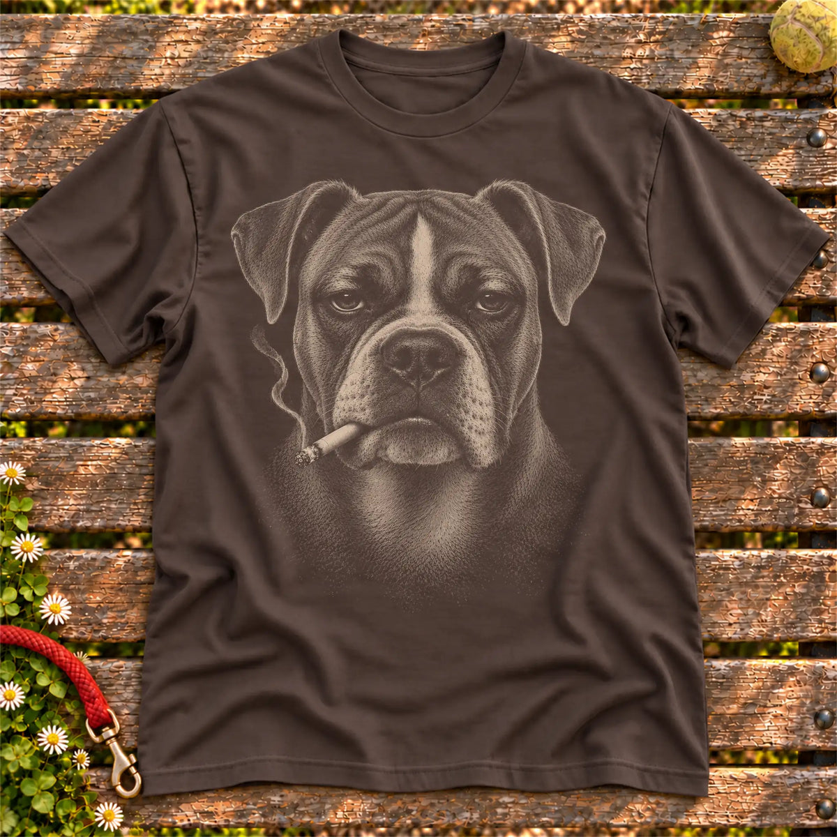 Boxer smoking design on a Dark Chocolate t-shirt