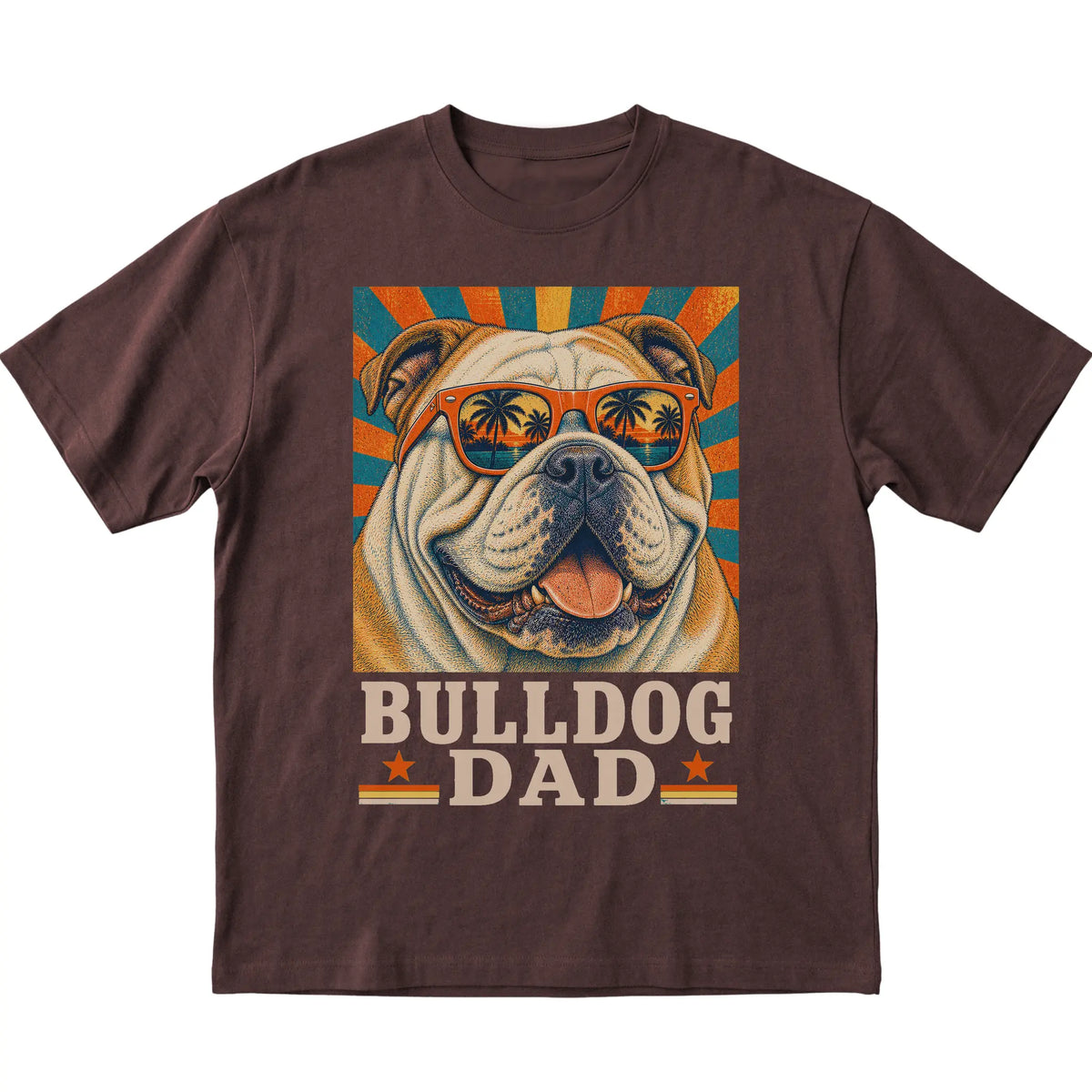 Retro Bulldog Dad design on a Dark Chocolate softstyle T-shirt