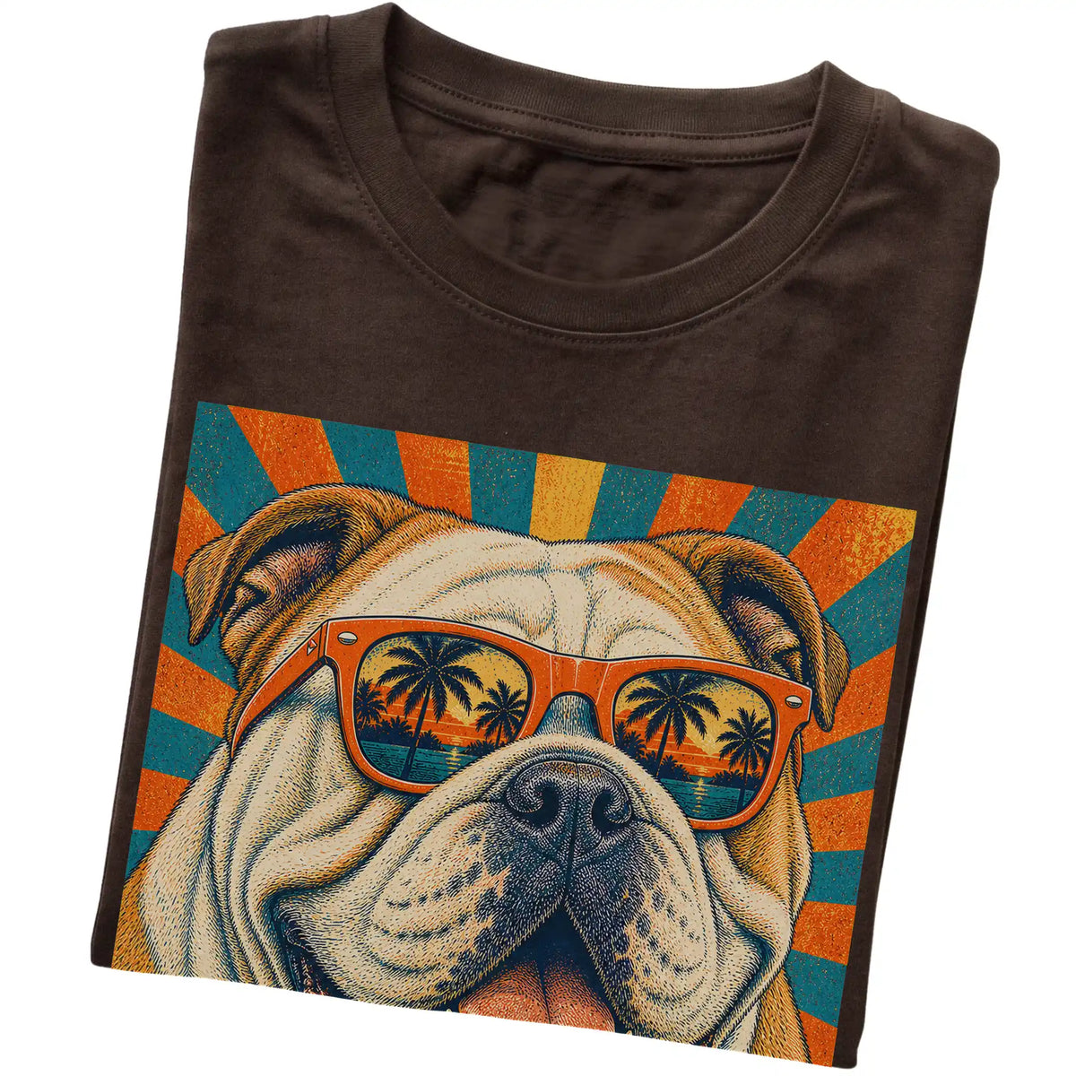 Folded Dark Chocolate softstyle T-shirt with a Retro Bulldog Dad design