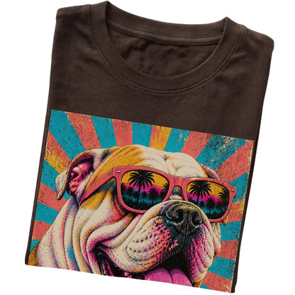 Folded Dark Chocolate softstyle T-shirt with a Retro Bulldog Mama design