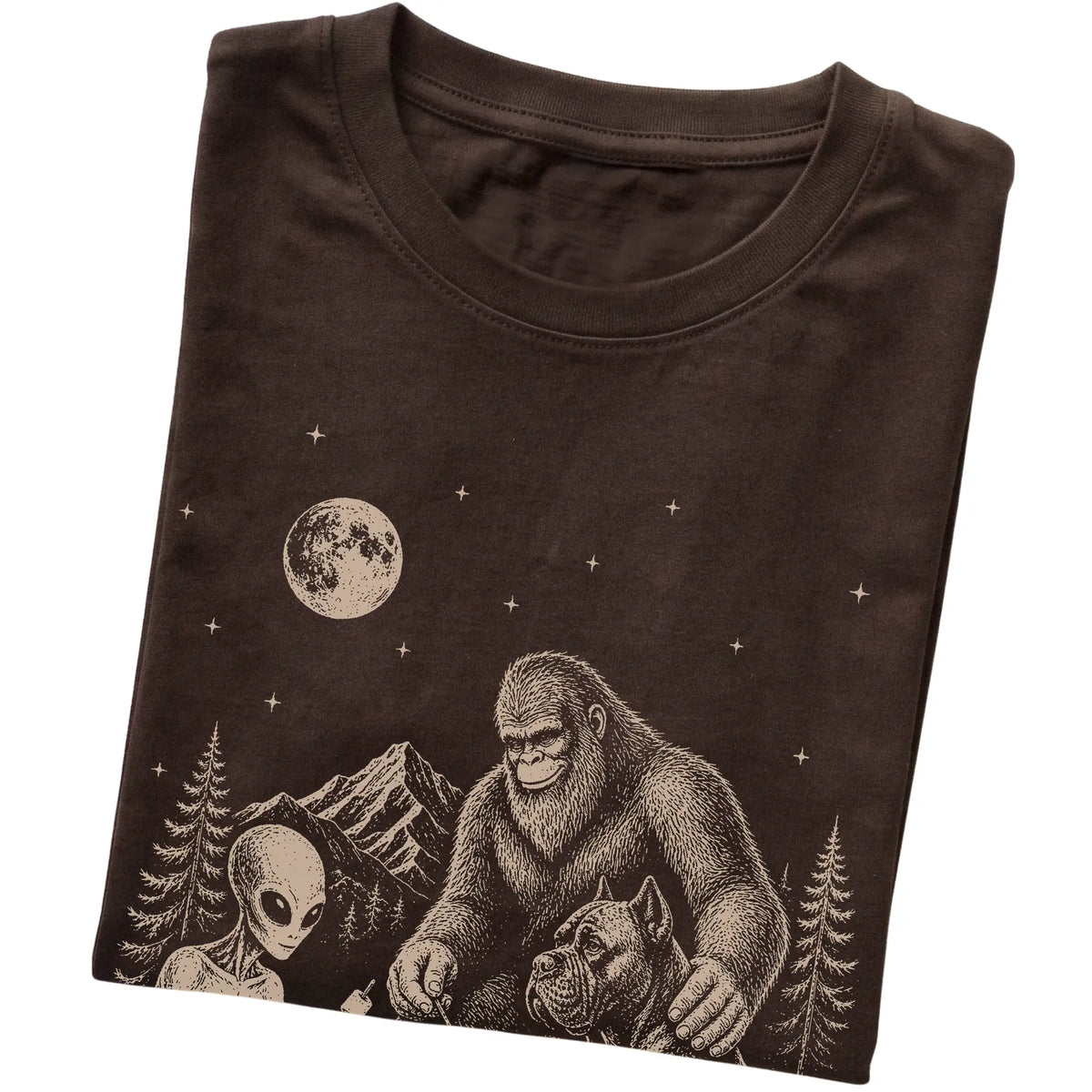 Dark Chocolate Cane Corso Camping with Bigfoot and Alien folded detail view