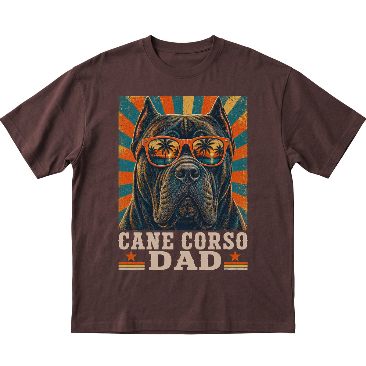 Retro Cane Corso Dad design on a Dark Chocolate softstyle T-shirt
