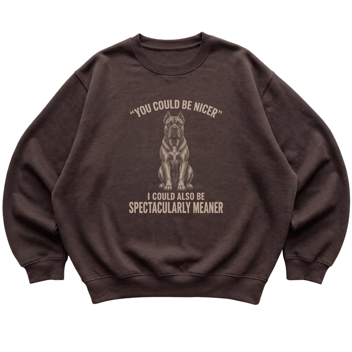 Cane Corso Guard Dog Sweatshirt in Dark Chocolate — flat lay