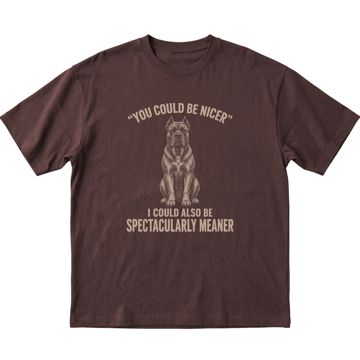 Cane Corso Guard Dog T-Shirt in Dark Chocolate — flat lay