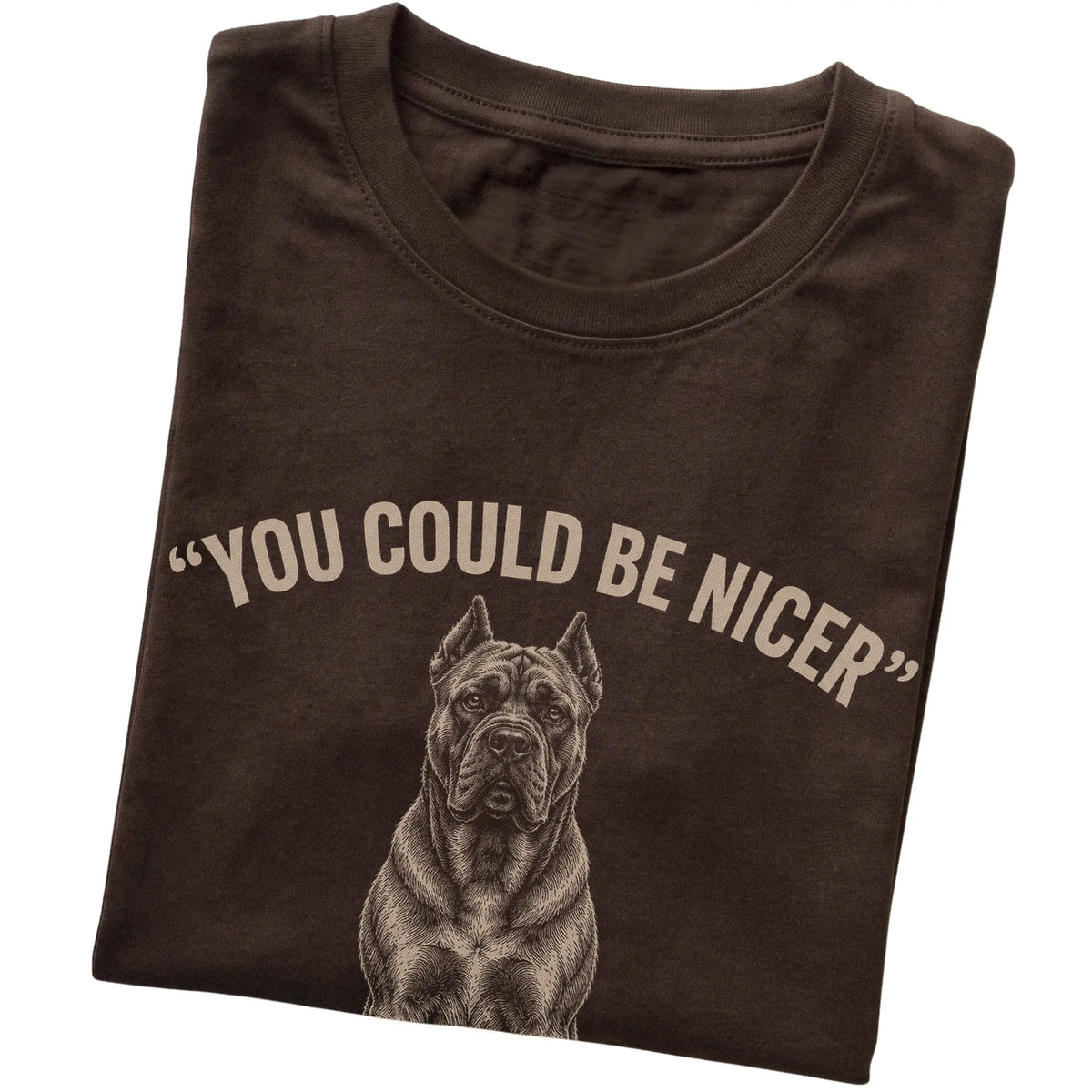 Cane Corso Guard Dog T-Shirt in Dark Chocolate — folded detail