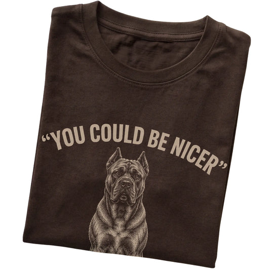 Cane Corso Guard Dog T-Shirt in Dark Chocolate — folded detail