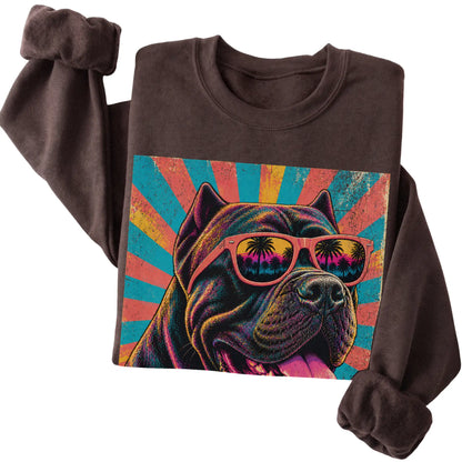 Folded Dark Chocolate crewneck sweatshirt with a Retro Cane Corso Mama design