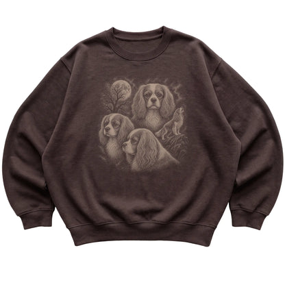 Cavalier King Charles Spaniel 90s Moon Sweatshirt in Dark Chocolate — flat lay