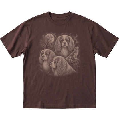 Cavalier King Charles Spaniel 90s Moon T-Shirt in Dark Chocolate — flat lay