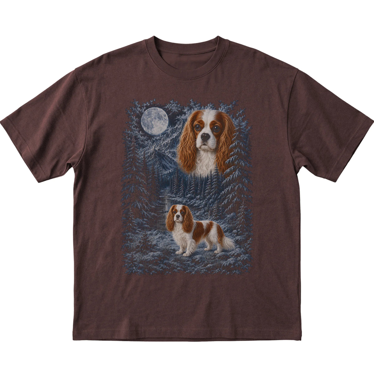 Cavalier King Charles Spaniel Forest Moon T-Shirt in Dark Chocolate