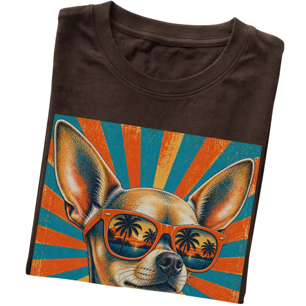 Folded Dark Chocolate softstyle T-shirt with a Retro Chihuahua Dad design