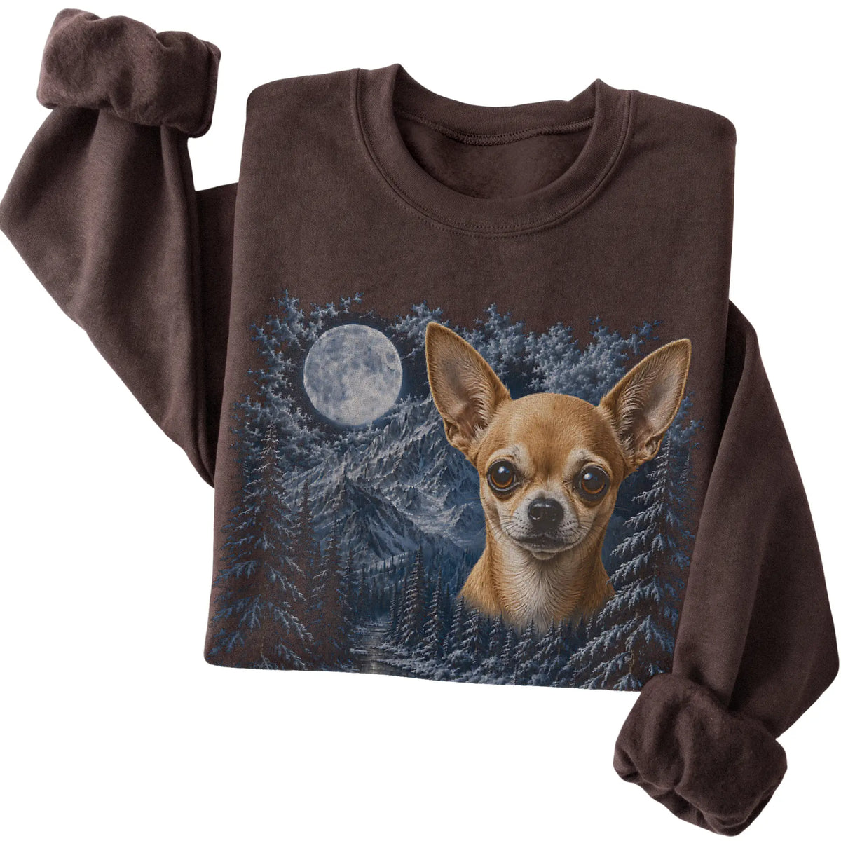 Chihuahua Forest Moon Sweatshirt in Dark Chocolate