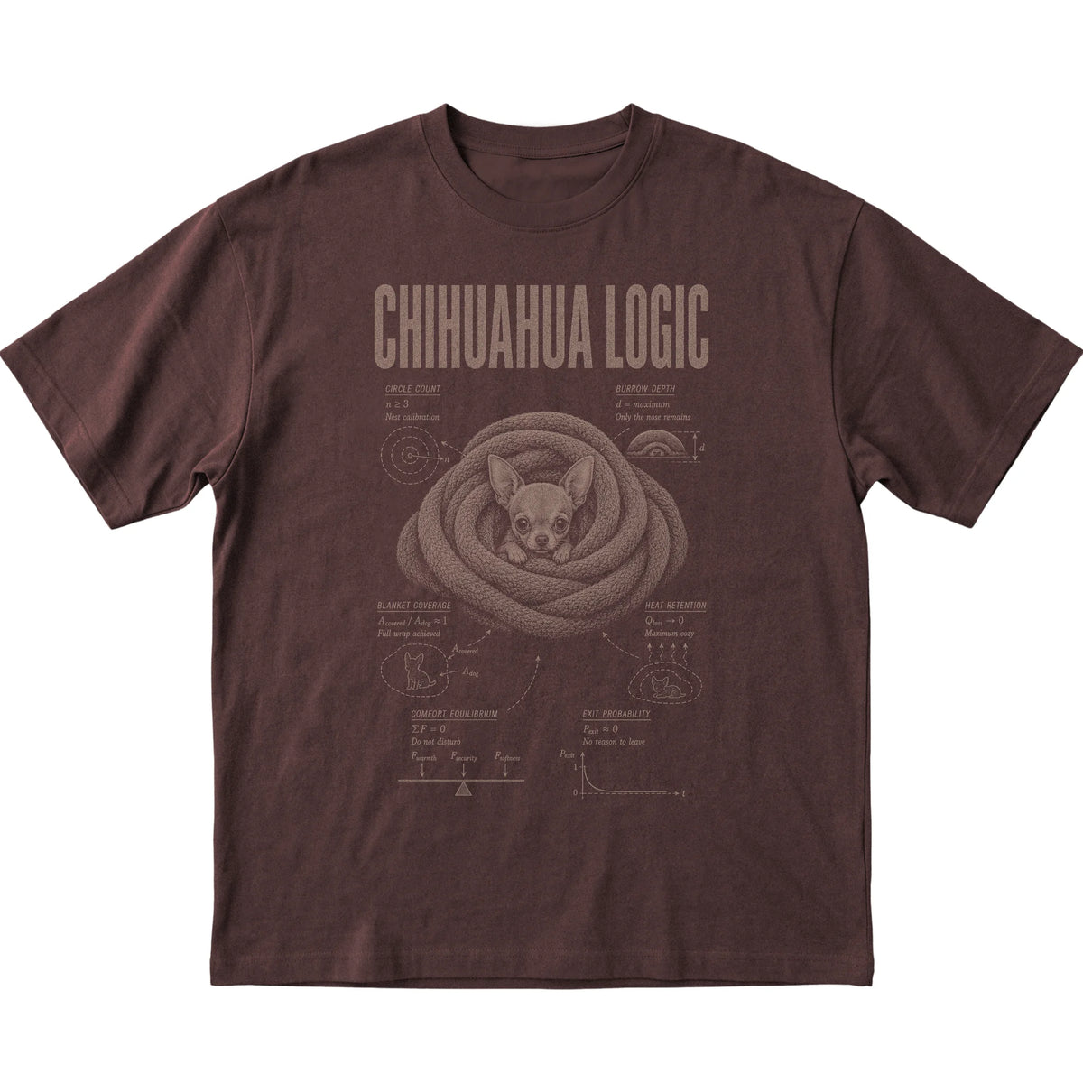 Dark Chocolate Chihuahua Logic T-Shirt laid flat