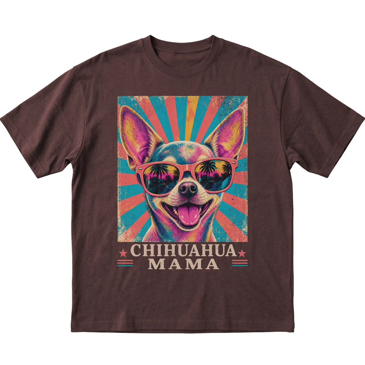 Retro Chihuahua Mama design on a Dark Chocolate softstyle T-shirt