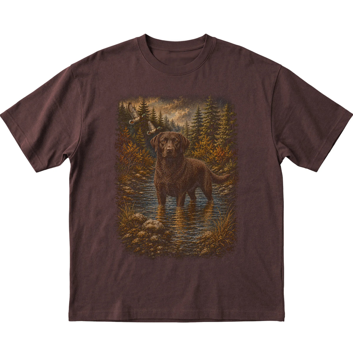 Chocolate Lab Duck Hunting T-Shirt in Dark Chocolate