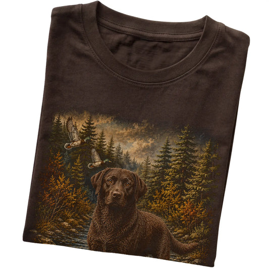 Chocolate Lab Duck Hunting T-Shirt in Dark Chocolate