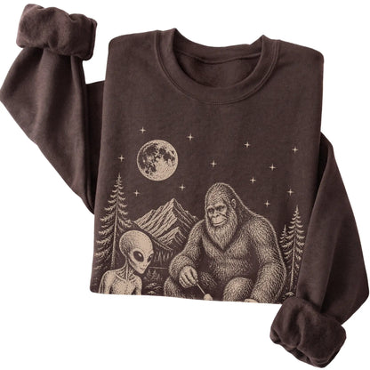 Dark Chocolate Cocker Spaniel Camping with Bigfoot and Alien folded detail view
