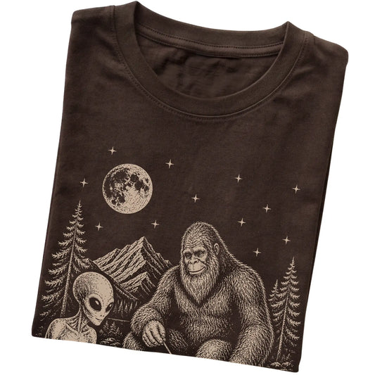 Dark Chocolate Cocker Spaniel Camping with Bigfoot and Alien folded detail view