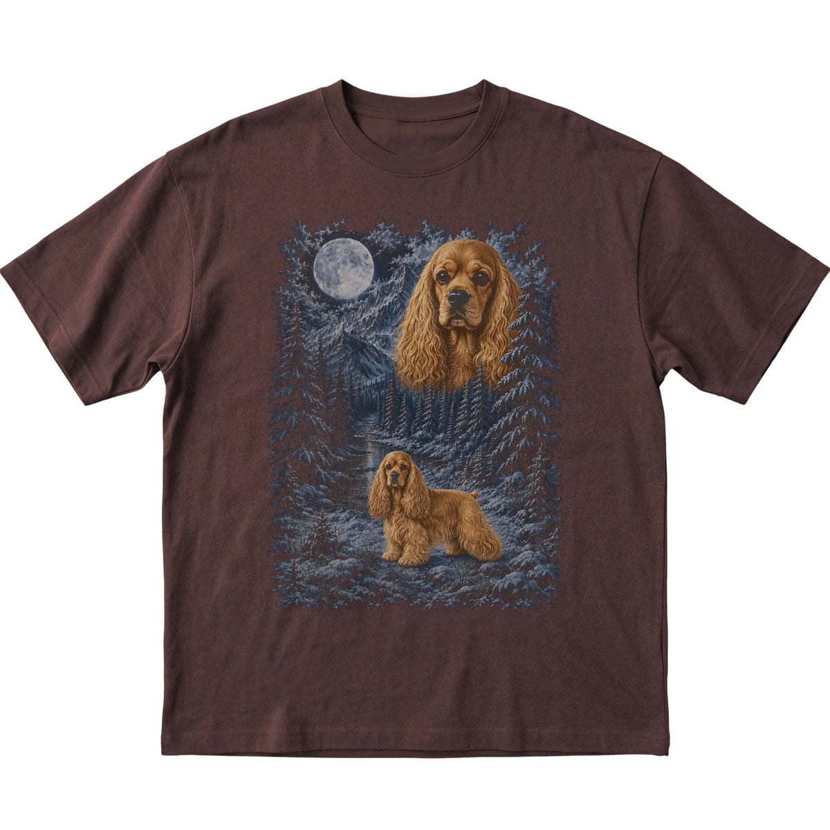 Cocker Spaniel Forest Moon T-Shirt in Dark Chocolate