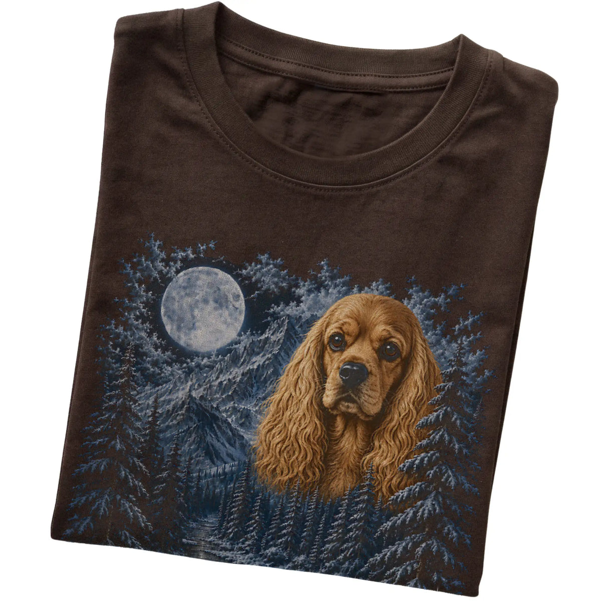 Cocker Spaniel Forest Moon T-Shirt in Dark Chocolate