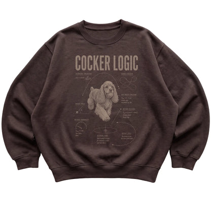 Dark Chocolate Cocker Spaniel Logic sweatshirt laid flat