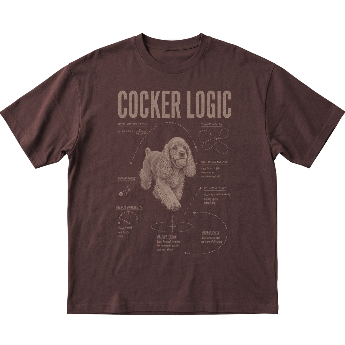 Dark Chocolate Cocker Spaniel Logic T-Shirt laid flat