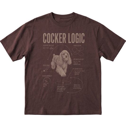 Dark Chocolate Cocker Spaniel Logic T-Shirt laid flat