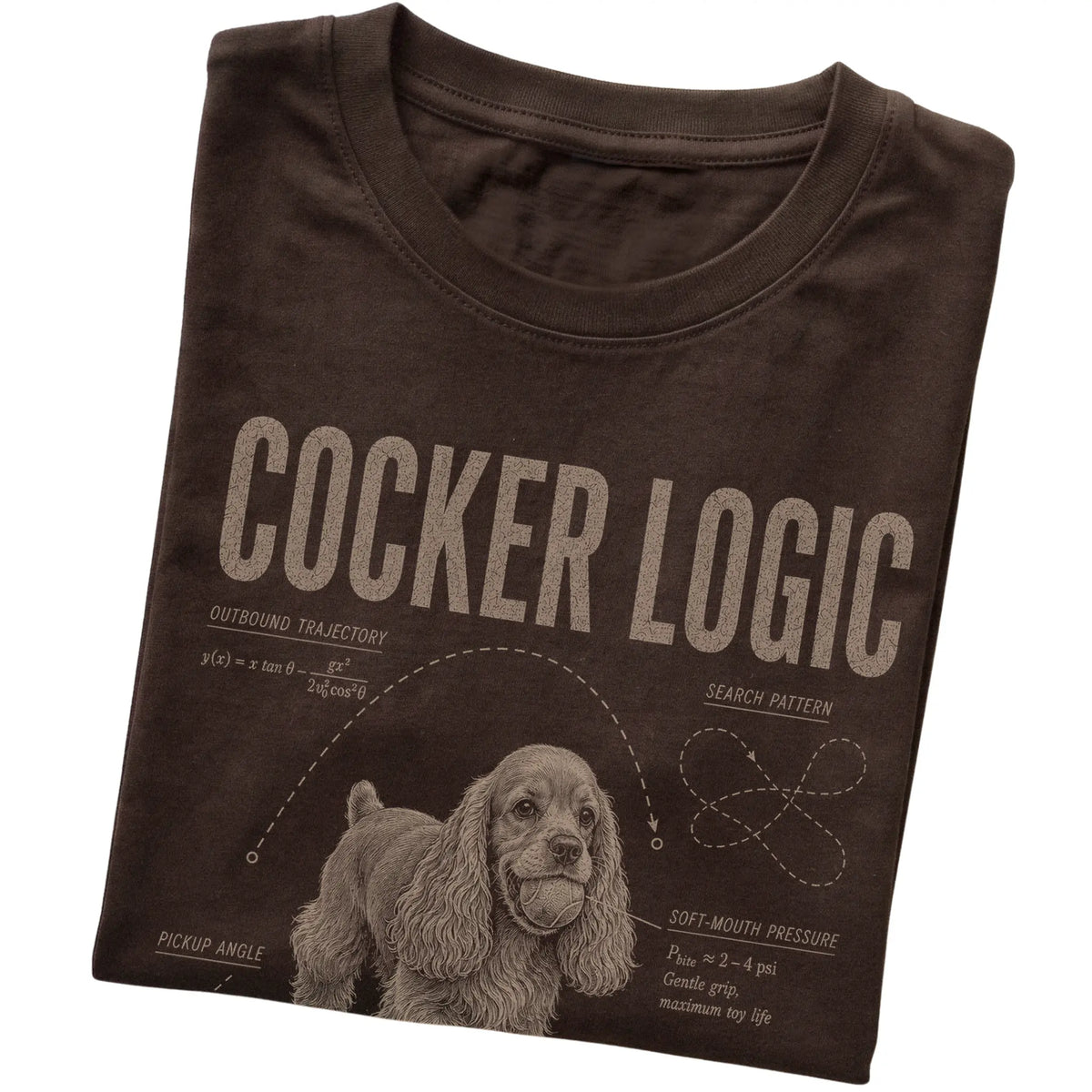 Dark Chocolate Cocker Spaniel Logic T-Shirt folded detail