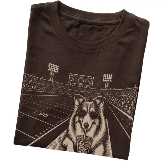 Dark Chocolate Collie Football Tailgate T-shirt, folded