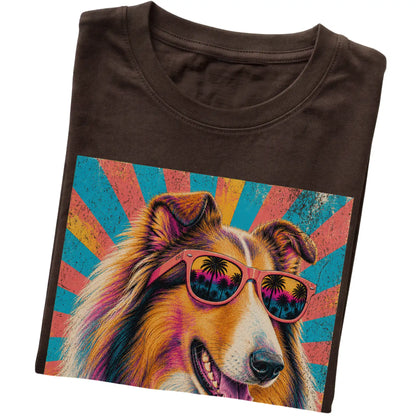 Folded Dark Chocolate softstyle T-shirt with a Retro Collie Mama design