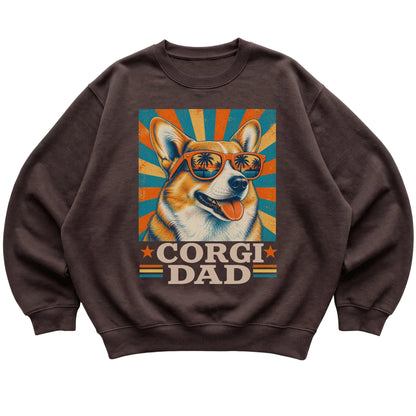 Retro Corgi Dad design on a Dark Chocolate crewneck sweatshirt