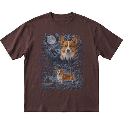 Corgi Forest Moon T-Shirt in Dark Chocolate