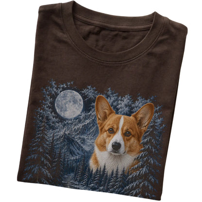 Corgi Forest Moon T-Shirt in Dark Chocolate