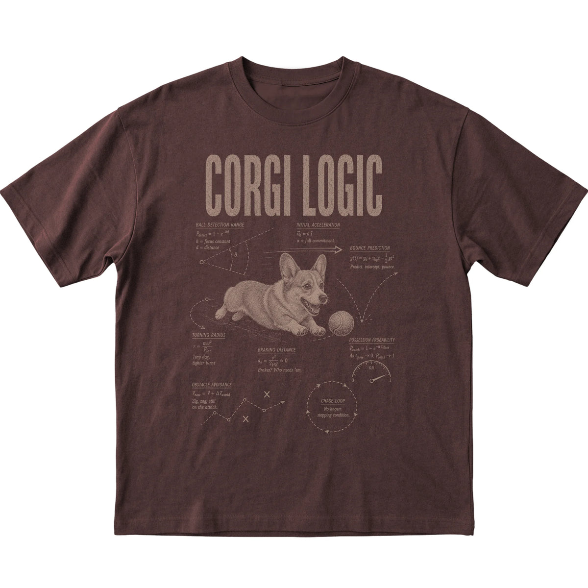 Dark Chocolate Corgi Logic T-Shirt laid flat