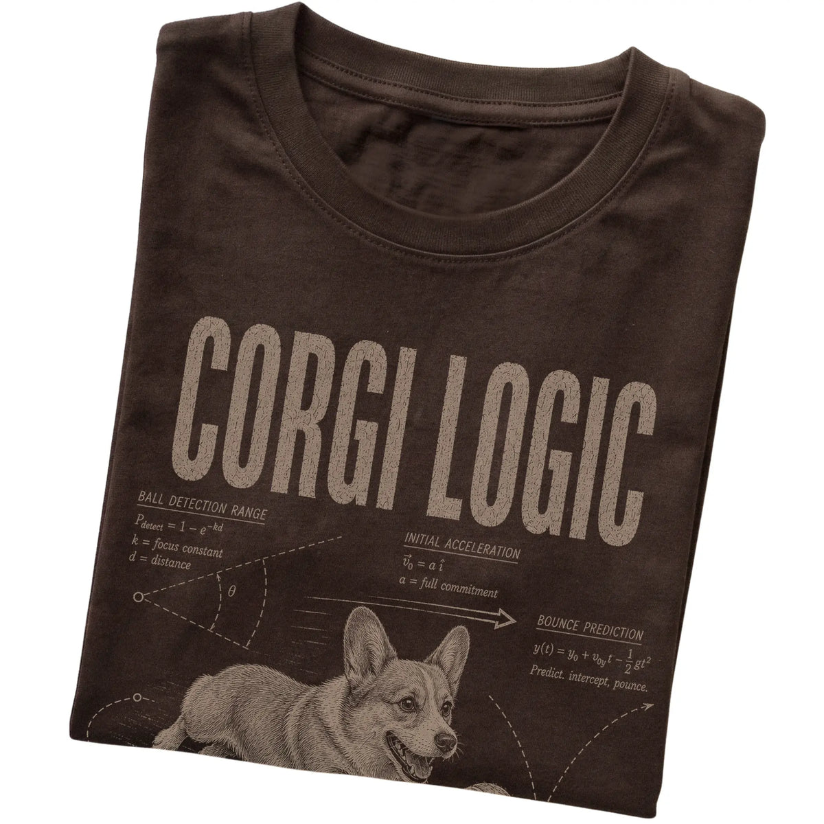 Dark Chocolate Corgi Logic T-Shirt folded detail