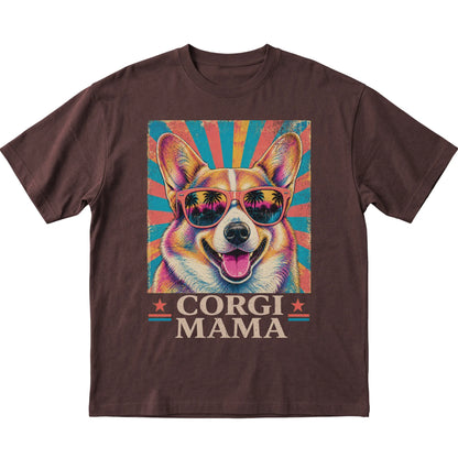 Retro Corgi Mama design on a Dark Chocolate softstyle T-shirt