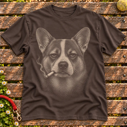 Corgi smoking design on a Dark Chocolate t-shirt